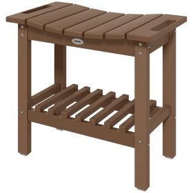 HDPE Shower Bench, Waterproof Shower Stool With Handle, Storage Shelf, Non-Slip Pads For Indoor Outdoor, Brown (Color: Brown)