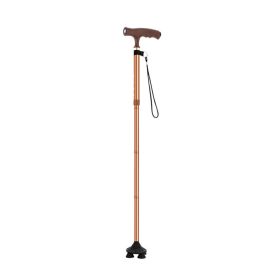 Adjustable Walking Stick, Non-Slip Small Quad Base, Folding - 330 LB Wt Capacity (Color: Brown, Type: Walking Stick)
