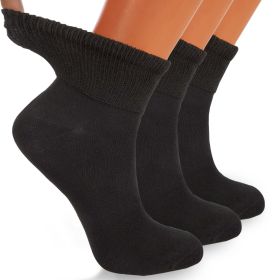 Women's Diabetic Ankle Socks 3 Pairs Soft Cotton Blend, Non-Binding Top, Seamless Toe, Promotes Circulation, Shoe Size 9-11 (Color: Black)