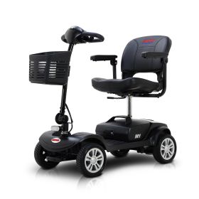 Four wheels Compact Travel Foldable Outdoor Electric Power Mobility Scooter for Adult with LED Lights (Color: Black)