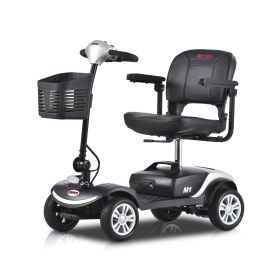 Four wheels Compact Travel Foldable Outdoor Electric Power Mobility Scooter for Adult with LED Lights (Color: Silver)