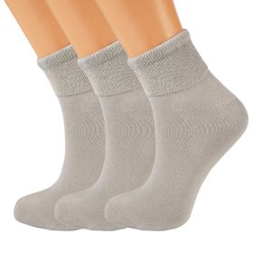 Womens Diabetic Cotton Blend Non-binding Top 3 Pairs Diabetes Ankle Socks Shoe Size 5-7 (Color: Gray)