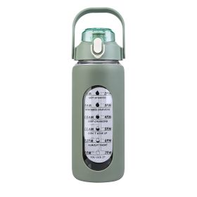 Glass Water Bottle Sports Water Bottle Motivational Water Bottle Water Intake Tracker Bottle with Straw Time Marker Silicone Sleeve Handle for Gym Wor (Capacity: 32OZ, Color: Green)