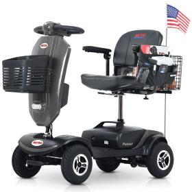 Outdoor compact mobility scooter with windshield ,300W Motor, Travel - Long Range Power Extended Battery with Cup holders & USB charger port, GREY (Color: as Pic)