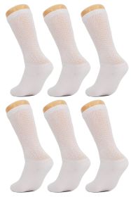 Mens Diabetic Crew Socks Non-Binding Cotton Crew Diabetes Socks 6 Pairs (Sock Size: 9-11, Color: White)