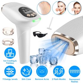 3 In 1 Ice Cooling Laser Hair Removal Painless Permanent At-Home IPL Hair Removal With 999,999 Flashes 9 Energy Levels 2 Modes For Armpits Legs Arms B (Option: White)