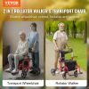 VEVOR 2 in 1 Rollator Walker & Transport Chair, 300 Lb Wt Capacity, Folding Rolling Walker Wheelchair Combo with Footrests
