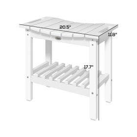 Shower Bench, Waterproof Shower Stool With Handle, Storage Shelf, Non-Slip Pads For Indoor Outdoor, White (Color: White)