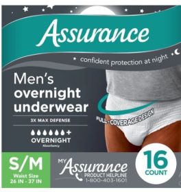 Assurance Men's Incontinence Underwear, S/M, Overnight (16 Count) (size: S/M)